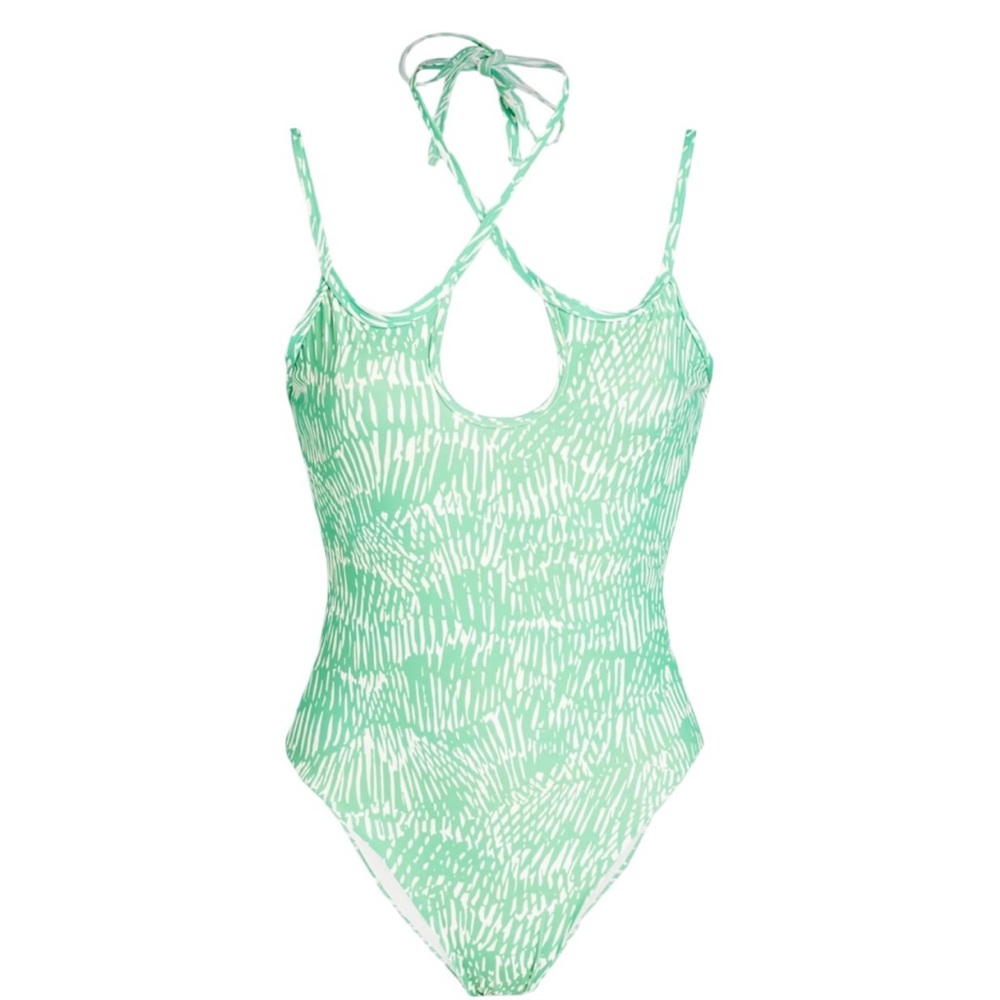 Simkhai Alayna Printed Halter Swimsuit Women S Green Cutout NWT Summer Beach